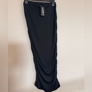 Full length side ruched body con black skirt size large